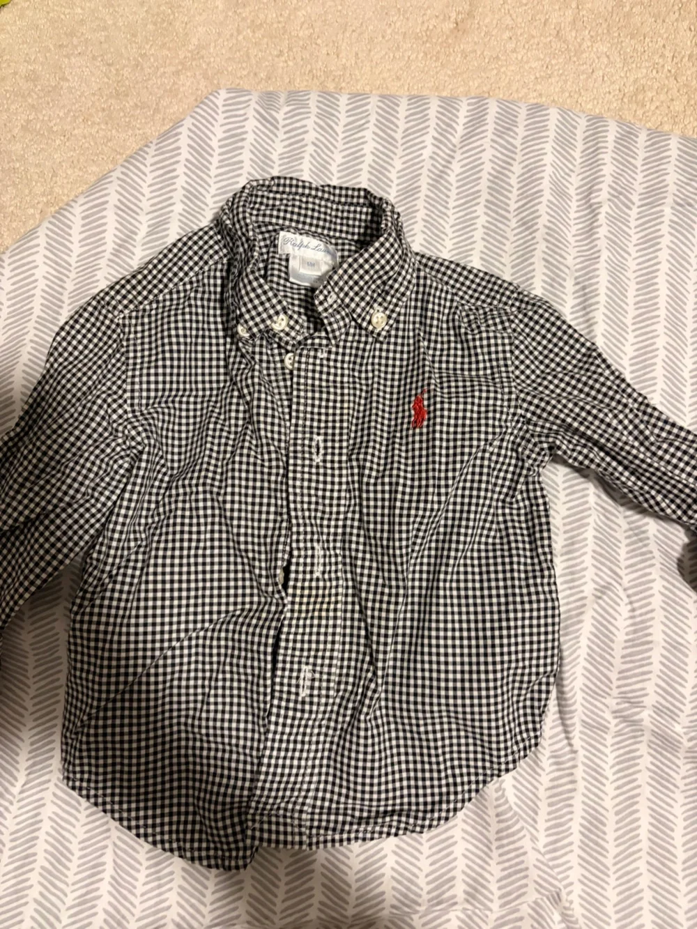 Ralph Lauren Black & White Gingham Button-Down Shirt with Red Pony
